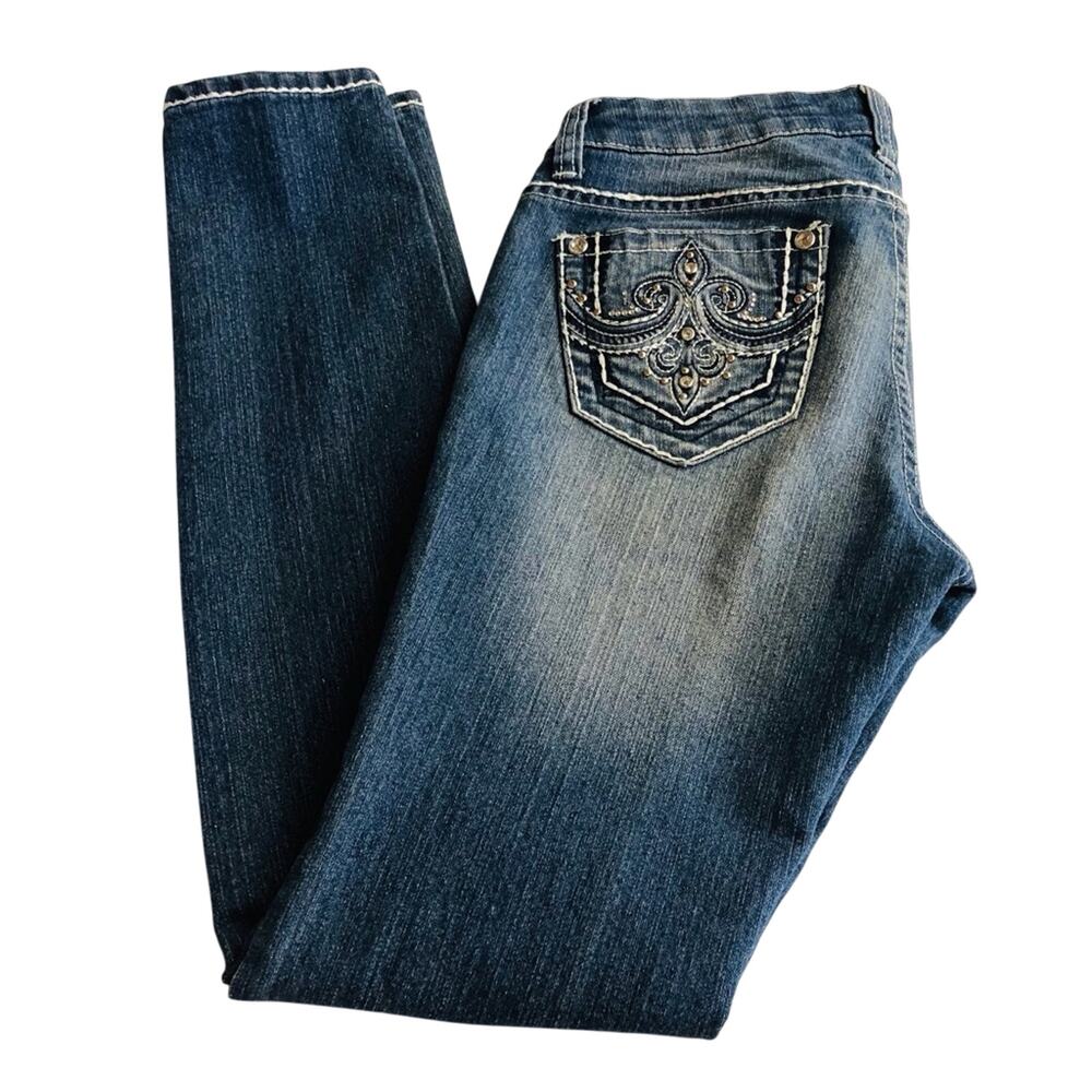 Vintage Y2k Papaya Bling Pocket Denim Jeans Flattering Skinny Silhouette - Picture 4 of 16
